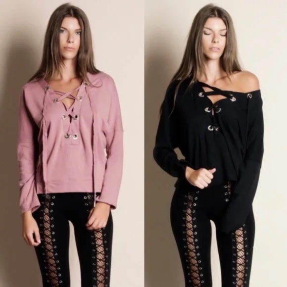 BellanBlue Tops - 027 Cozy Lace up Long Sleeve Sweater Top